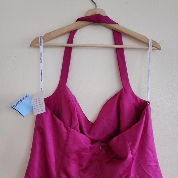NWT David's Bridal Pink Fuchsia Halter A Line Dress Plus Size 16 - Picture 9 of 14